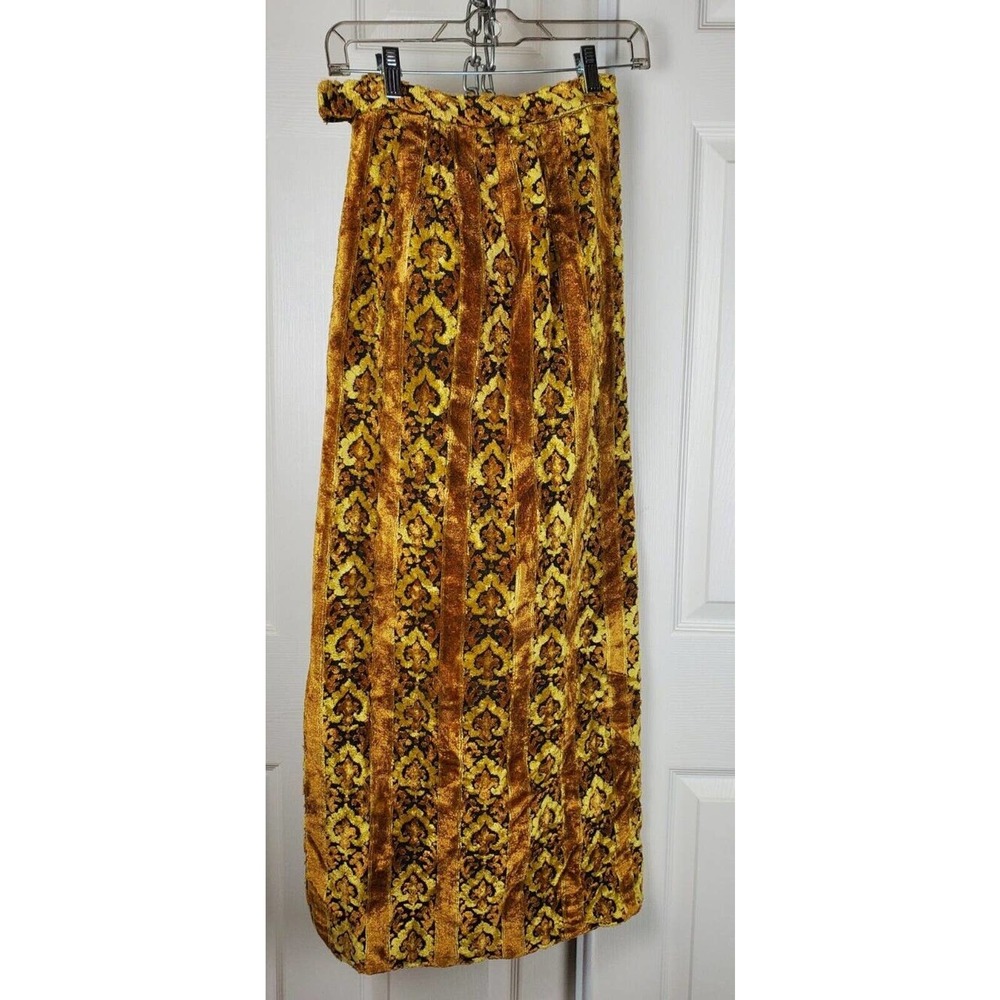 VTG Homemade Size Small Carpet Velvet Skirt Gold Brown Quirky A-line OOAK 1970's